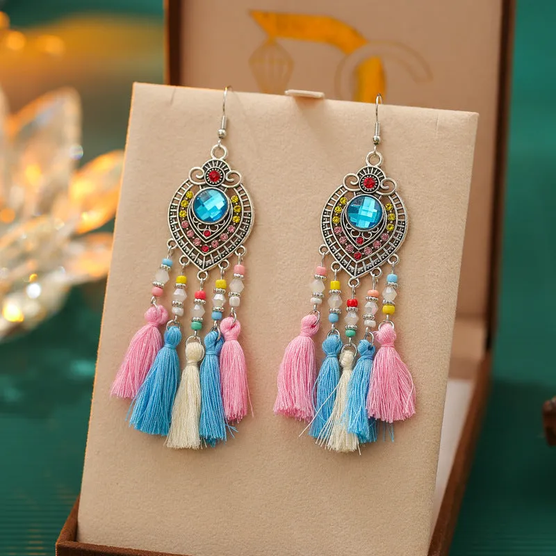 Wholesale Vintage Oval Diamond Tassel Leaf Personalized Earrings