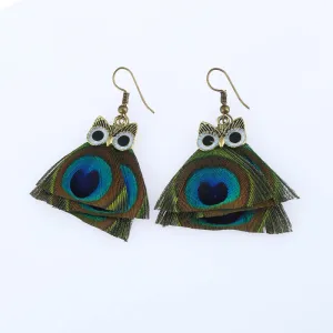 Wholesale Vintage Owl Peacock Feather Alloy Earrings