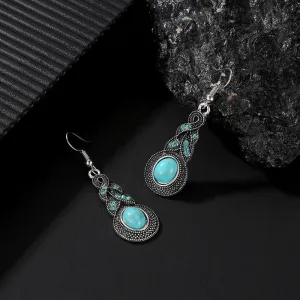 Wholesale Vintage-patterned Sapphire Crystal Inlaid Turquoise Bohemian Earrings