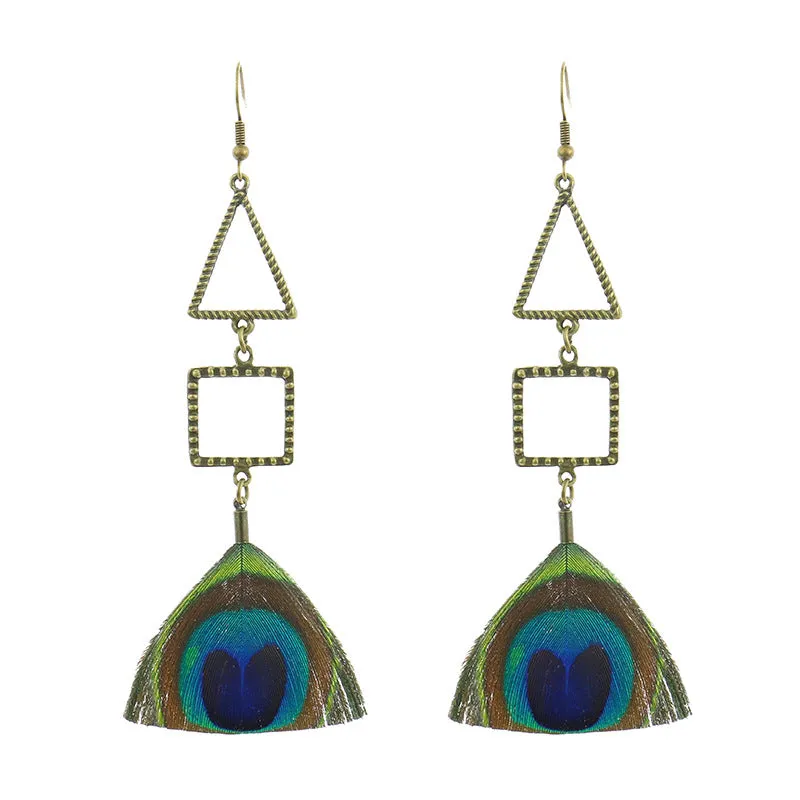 Wholesale Vintage Peacock Feather Exaggerated Earrings