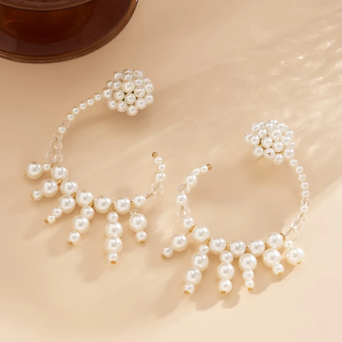 Wholesale Vintage Pearl Beaded Metal Earrings