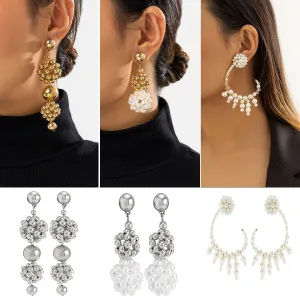 Wholesale Vintage Pearl Beaded Metal Earrings