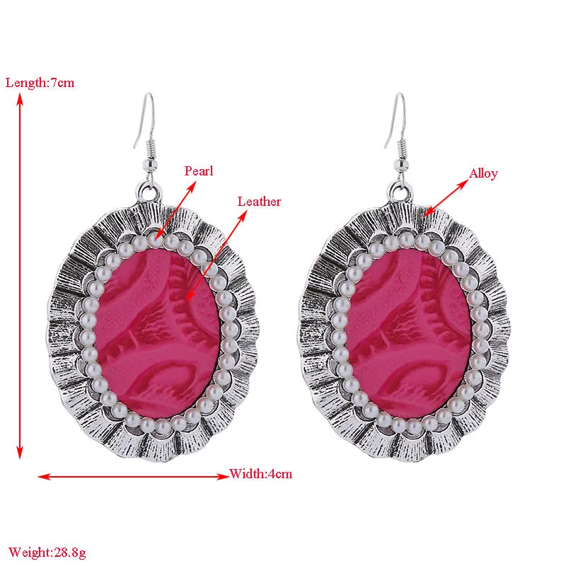 Wholesale Vintage Printed Leather Round Alloy Studded Pearl Earrings