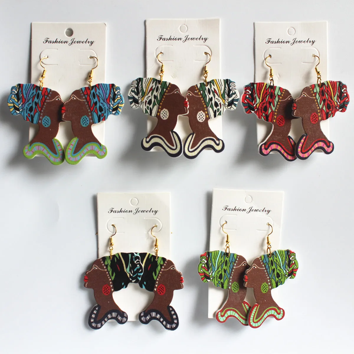 Wholesale Vintage Printed Wood Earrings