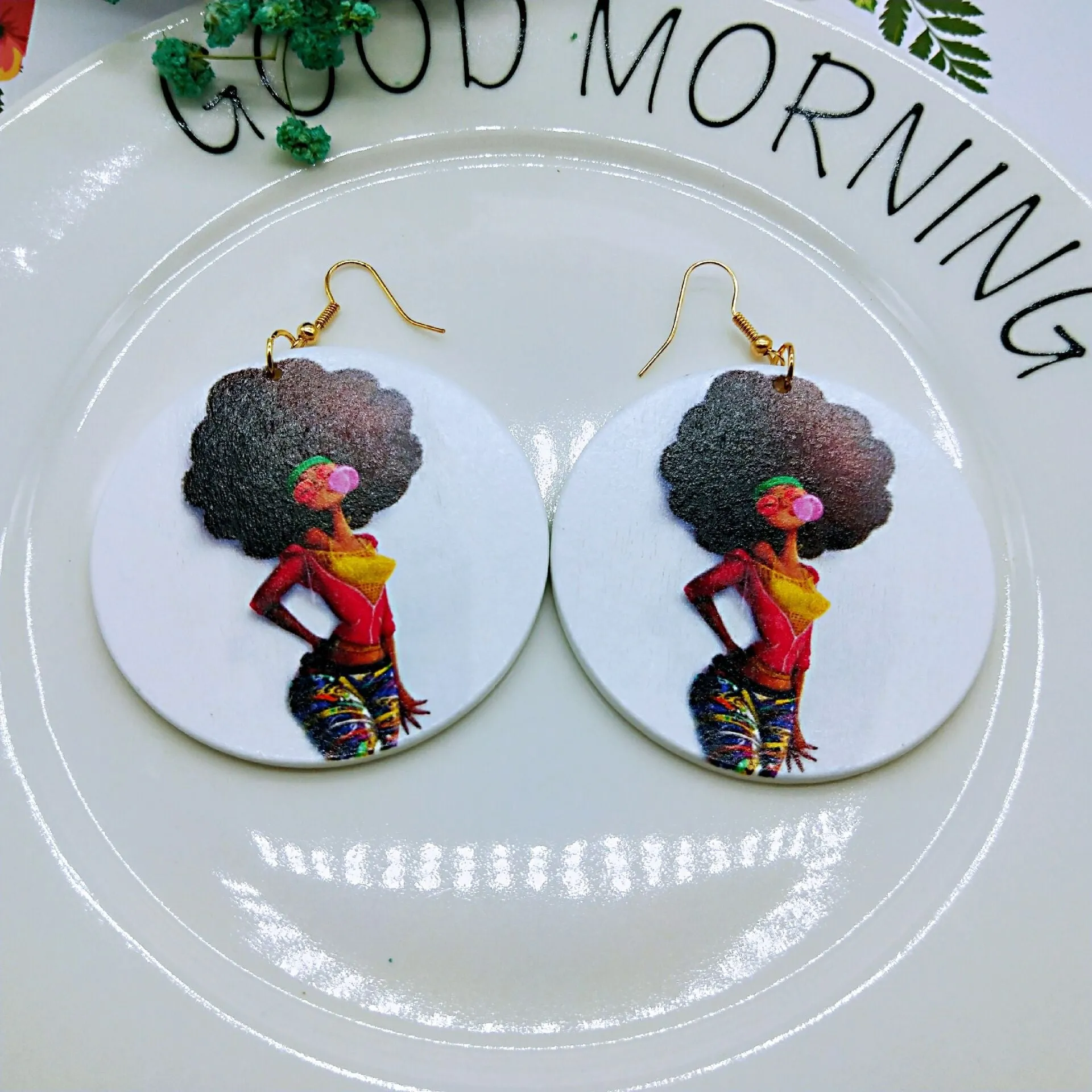 Wholesale Vintage Printed Wood Earrings