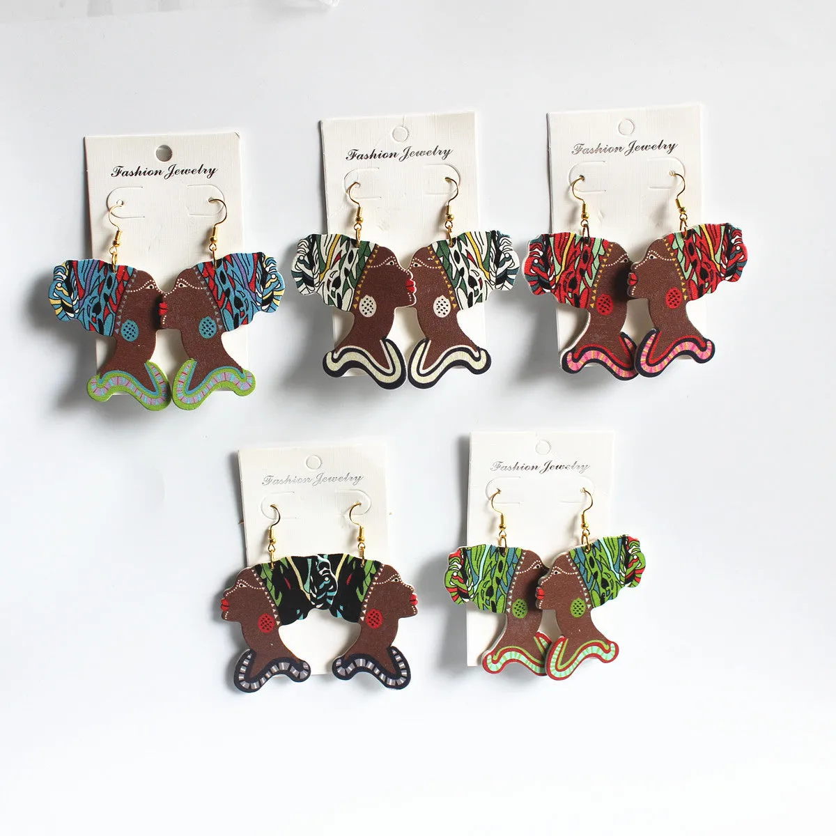 Wholesale Vintage Printed Wood Earrings