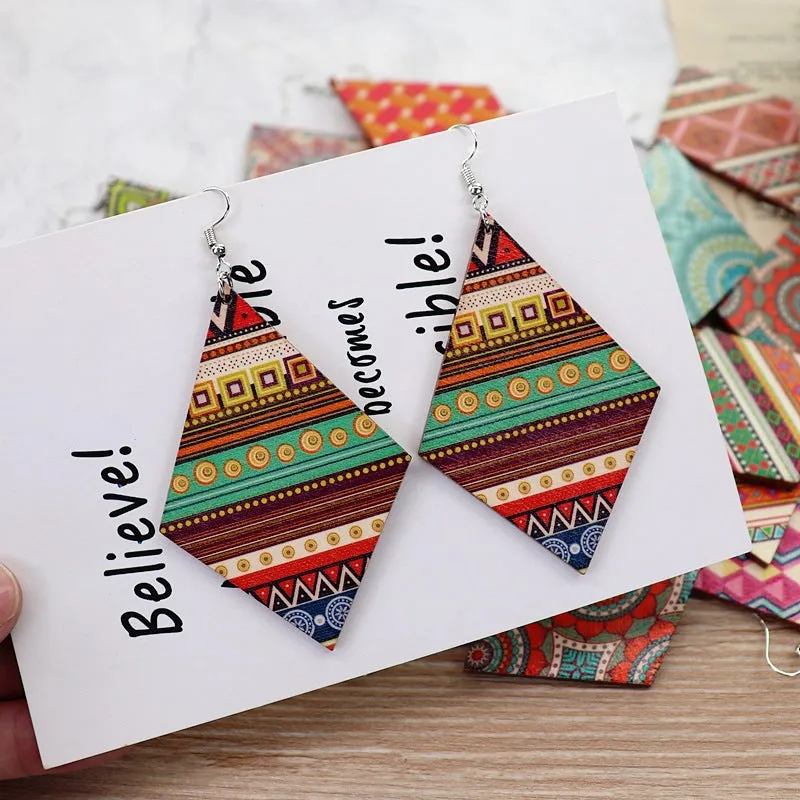 Wholesale Vintage Printed Wooden Earrings