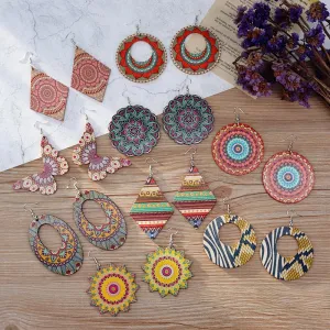 Wholesale Vintage Printed Wooden Earrings