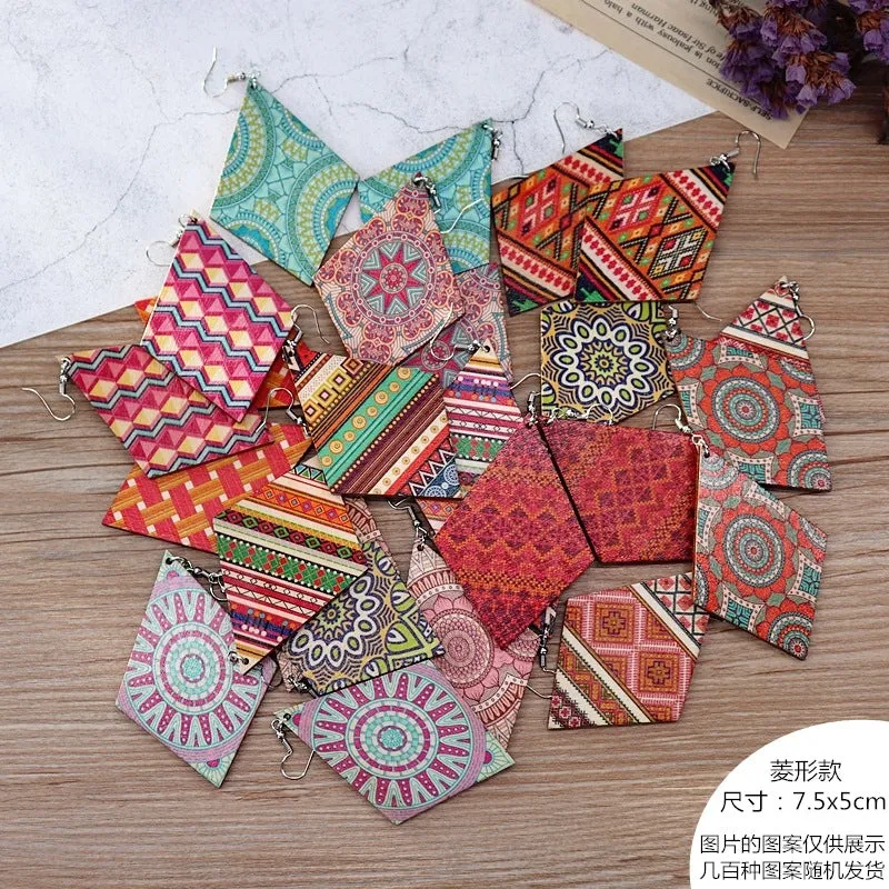 Wholesale Vintage Printed Wooden Earrings