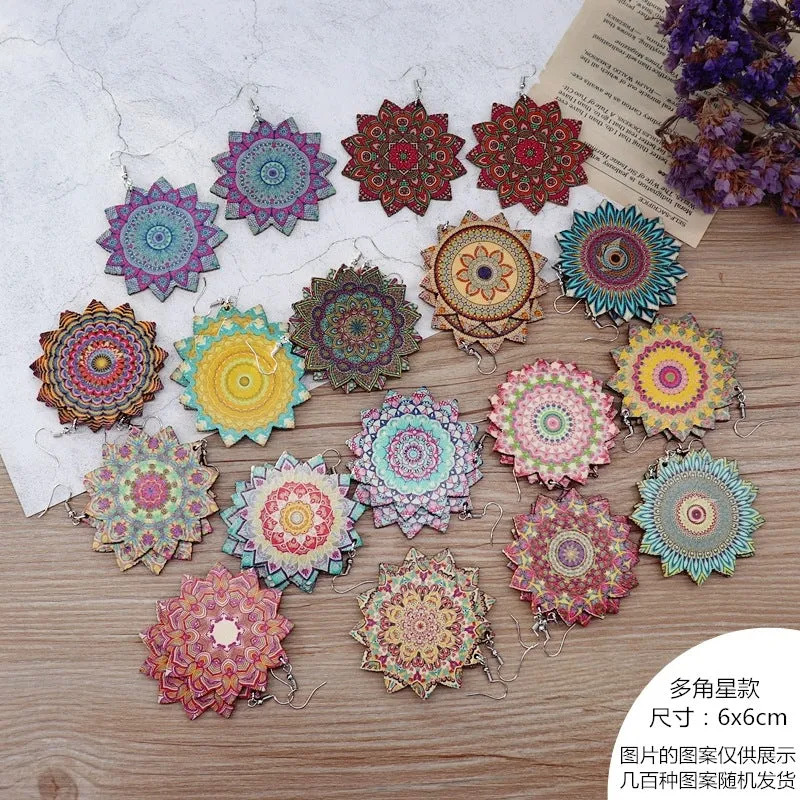 Wholesale Vintage Printed Wooden Earrings