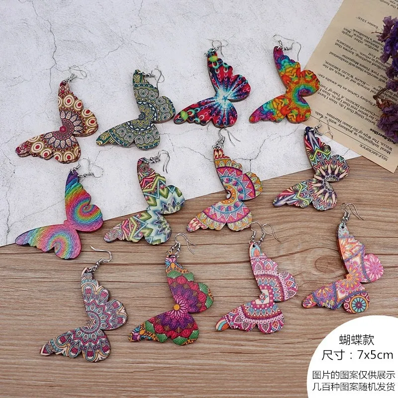 Wholesale Vintage Printed Wooden Earrings