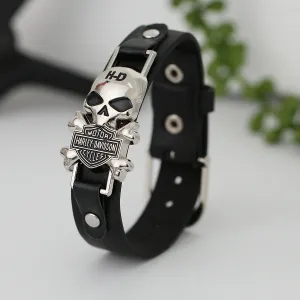 Wholesale Vintage PU leather punk skull leather bracelet