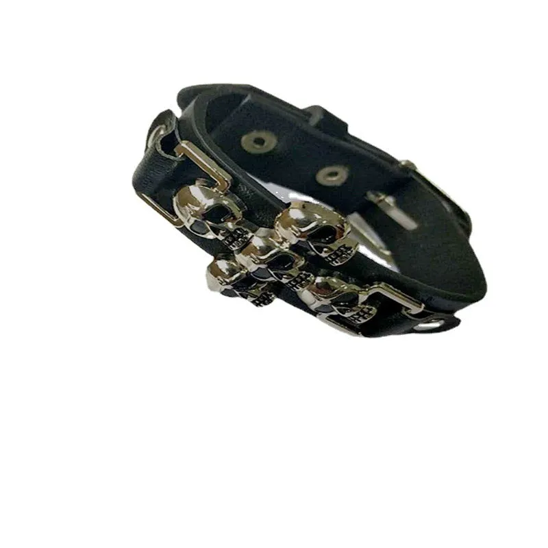 Wholesale Vintage PU leather punk skull leather bracelet