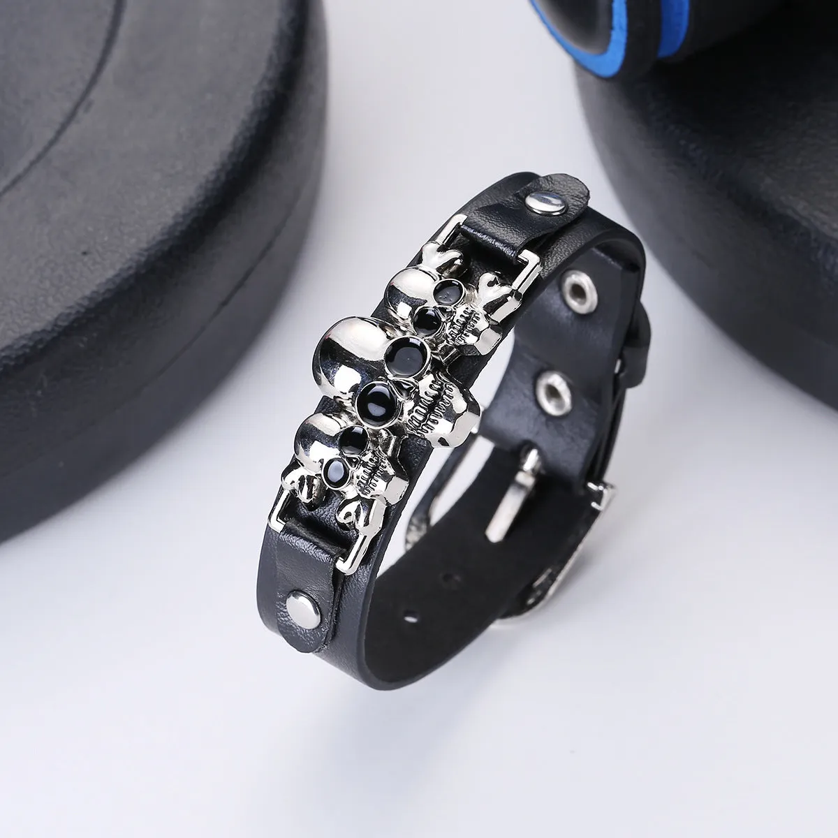 Wholesale Vintage PU leather punk skull leather bracelet