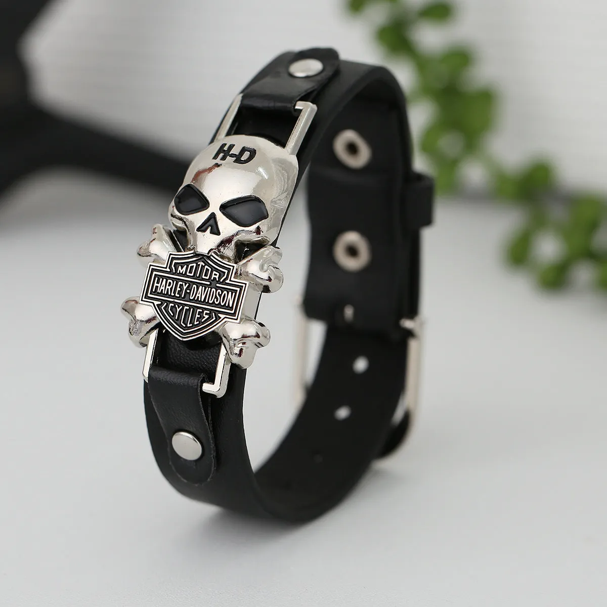 Wholesale Vintage PU leather punk skull leather bracelet