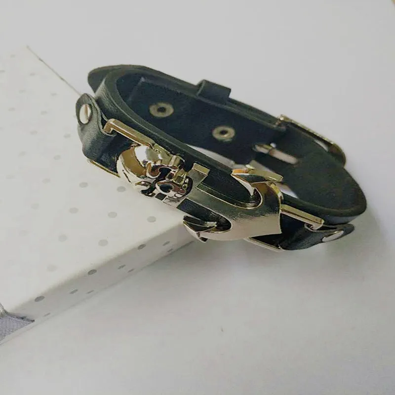 Wholesale Vintage PU leather punk skull leather bracelet