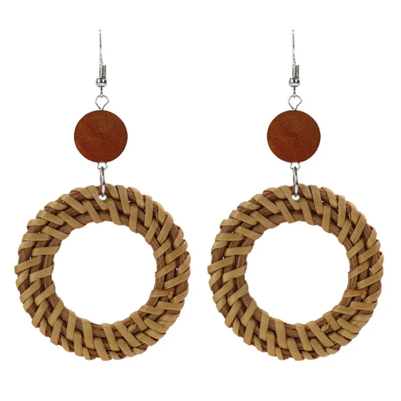 Wholesale Vintage Rattan Weaving Handmade Bohemian Earrings
