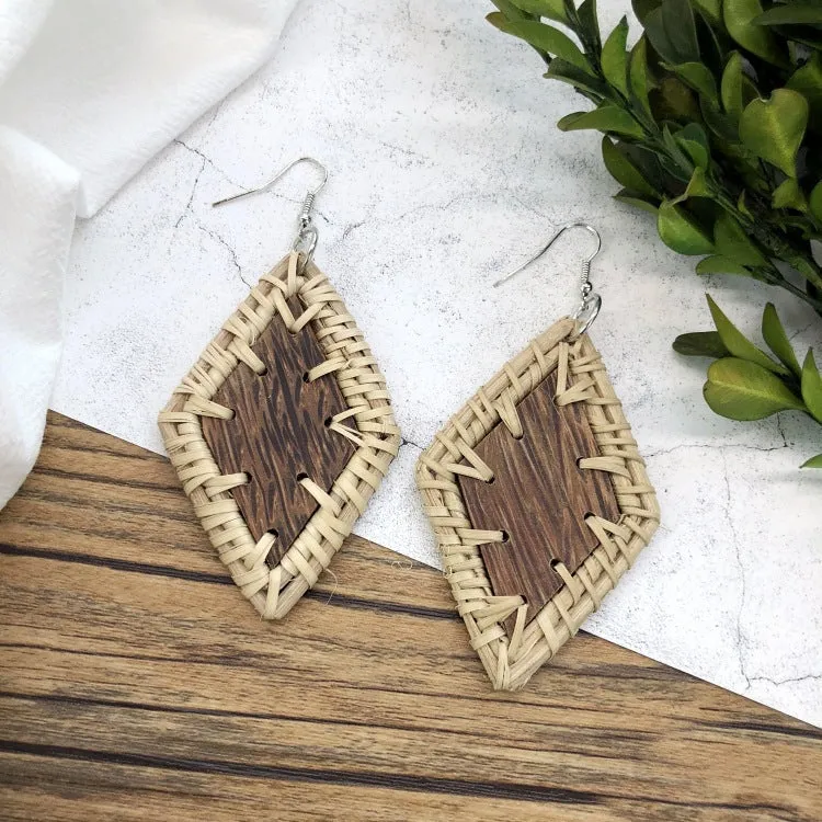 Wholesale Vintage Rattan Weaving Handmade Bohemian Earrings