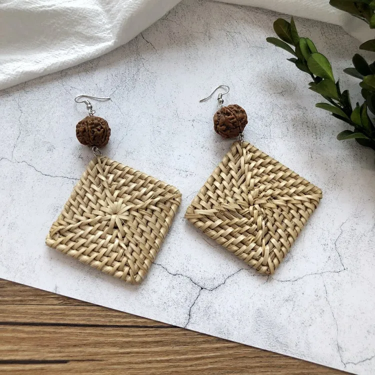 Wholesale Vintage Rattan Weaving Handmade Bohemian Earrings