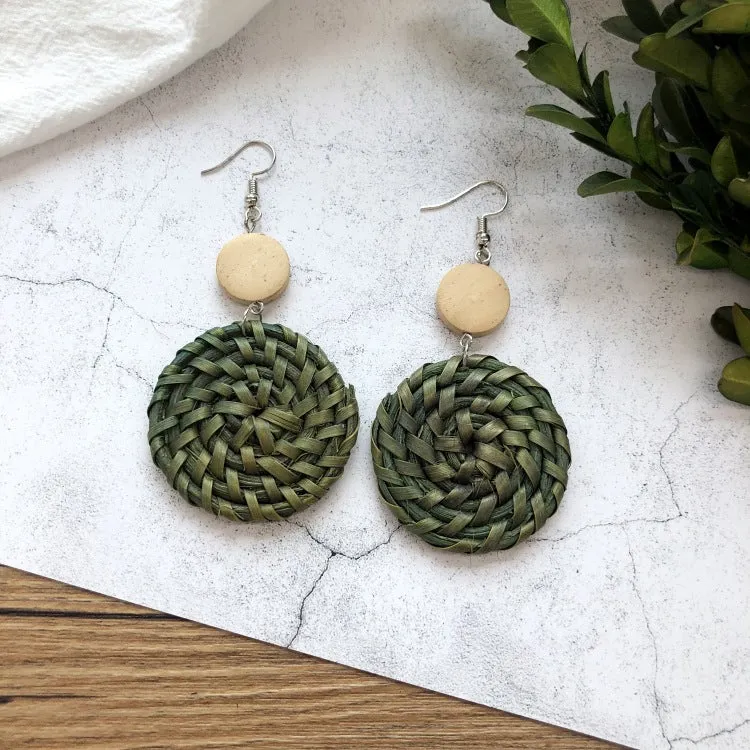 Wholesale Vintage Rattan Weaving Handmade Bohemian Earrings