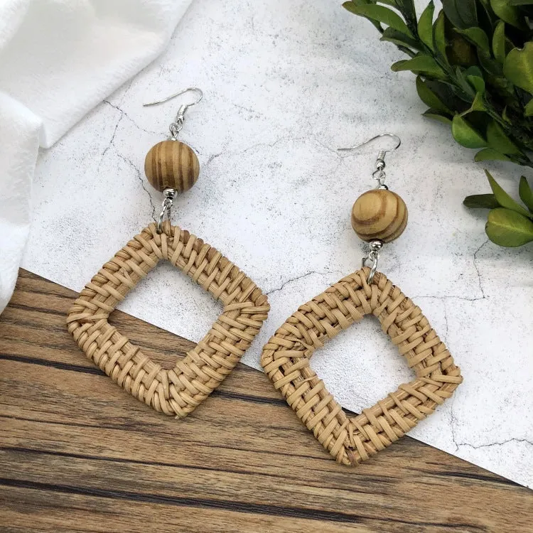 Wholesale Vintage Rattan Weaving Handmade Bohemian Earrings