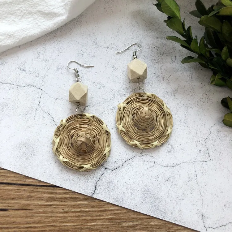 Wholesale Vintage Rattan Weaving Handmade Bohemian Earrings