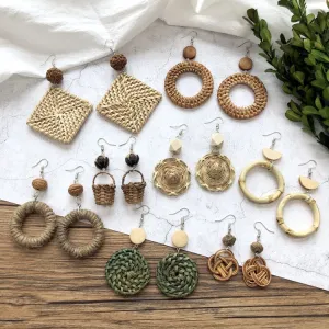 Wholesale Vintage Rattan Weaving Handmade Bohemian Earrings