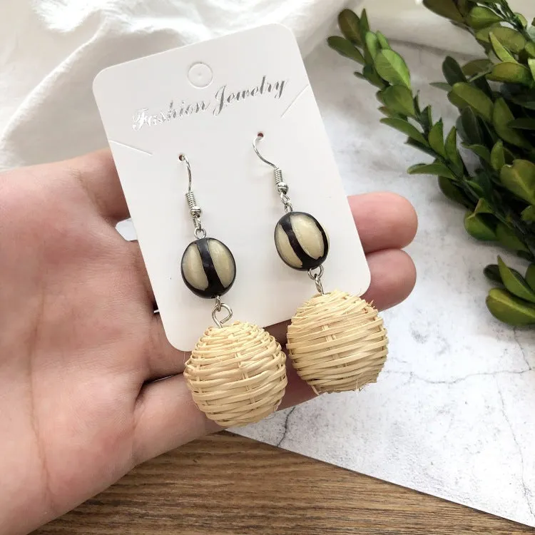 Wholesale Vintage Rattan Weaving Handmade Bohemian Earrings