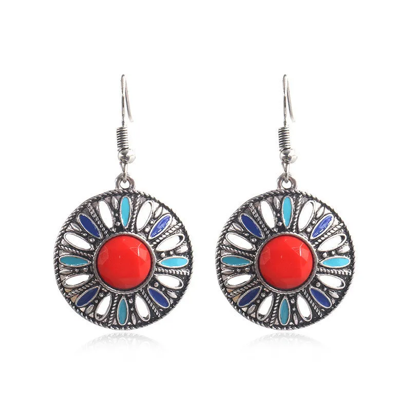 Wholesale Vintage Round Geometric Gemstone Earrings
