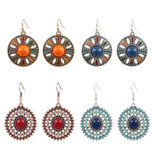 Wholesale Vintage Round Geometric Gemstone Earrings