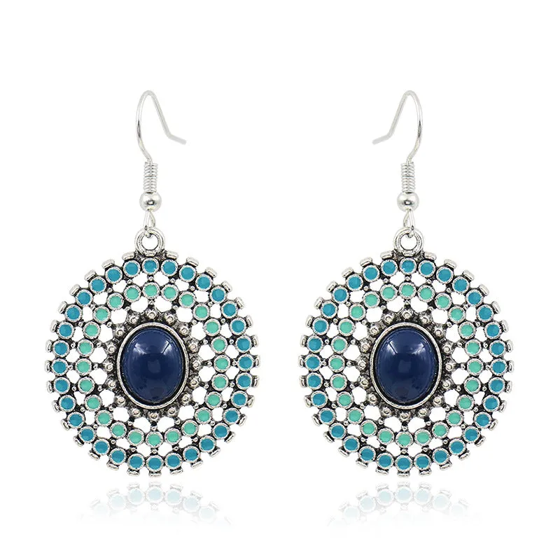 Wholesale Vintage Round Geometric Gemstone Earrings