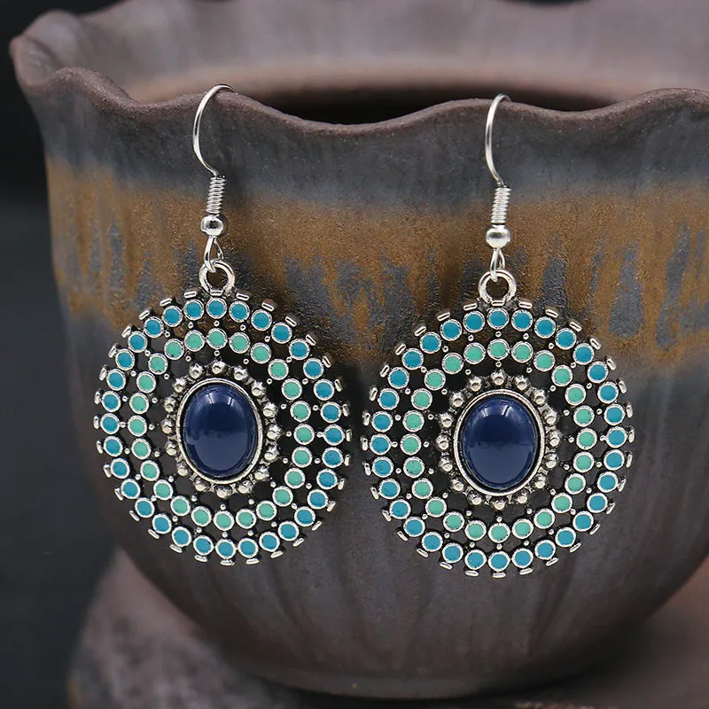 Wholesale Vintage Round Geometric Gemstone Earrings