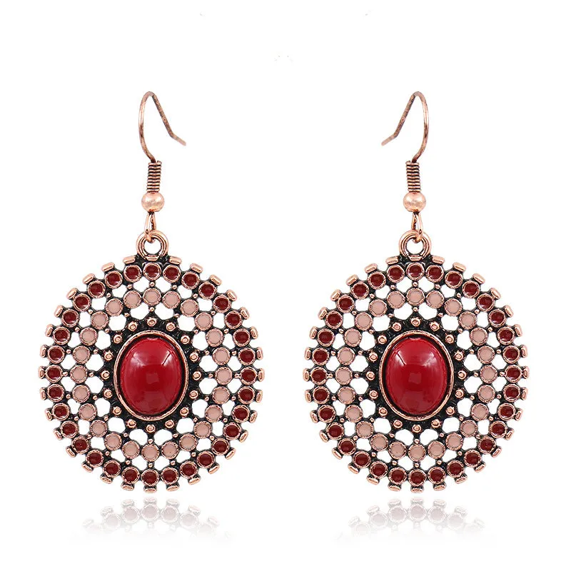 Wholesale Vintage Round Geometric Gemstone Earrings