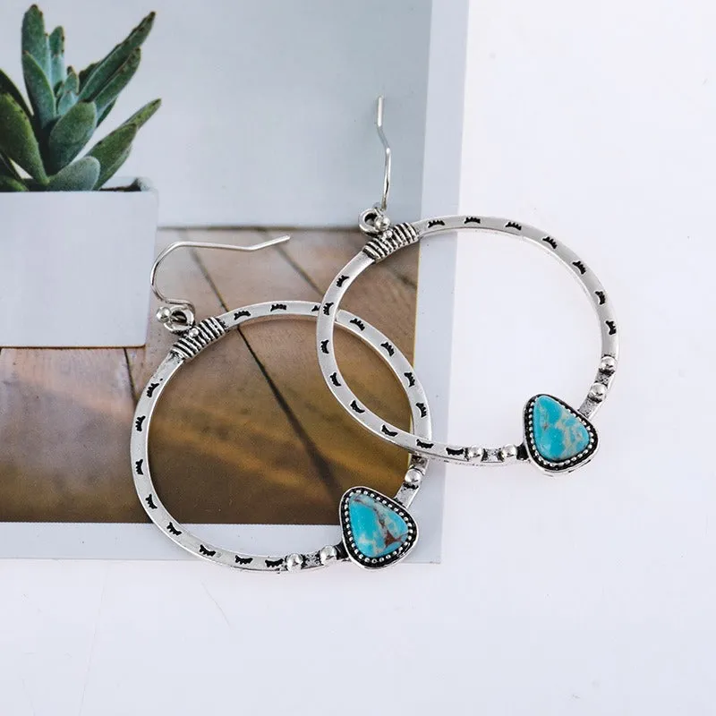 Wholesale Vintage Silver Green Triangle Turquoise Earrings