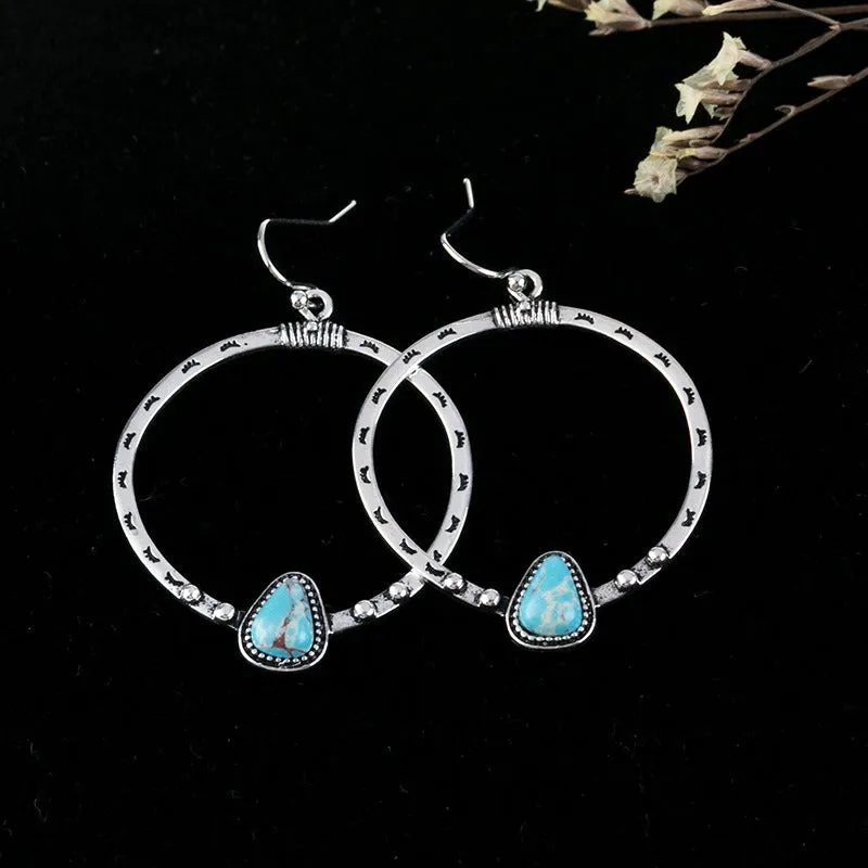 Wholesale Vintage Silver Green Triangle Turquoise Earrings