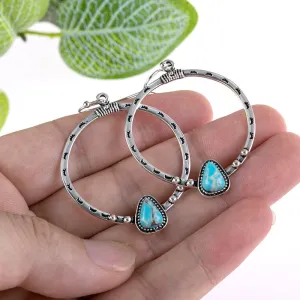 Wholesale Vintage Silver Green Triangle Turquoise Earrings