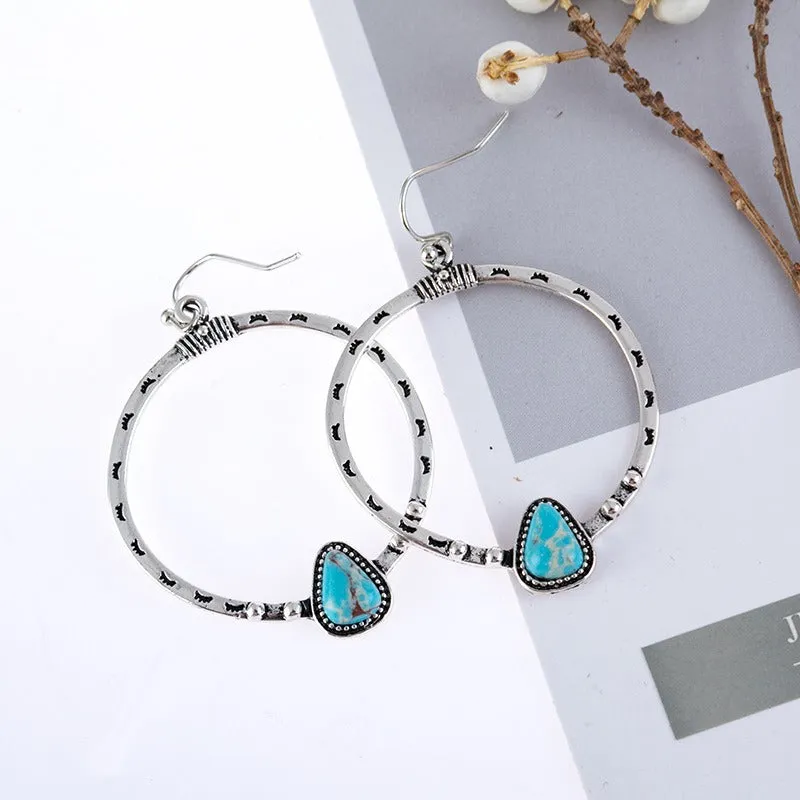 Wholesale Vintage Silver Green Triangle Turquoise Earrings