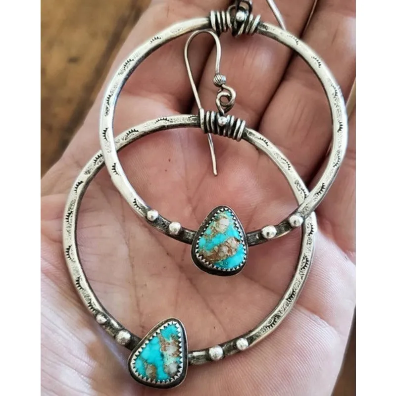 Wholesale Vintage Silver Green Triangle Turquoise Earrings