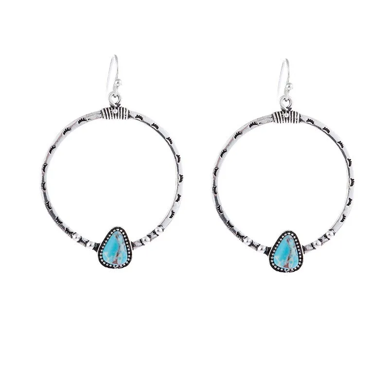 Wholesale Vintage Silver Green Triangle Turquoise Earrings
