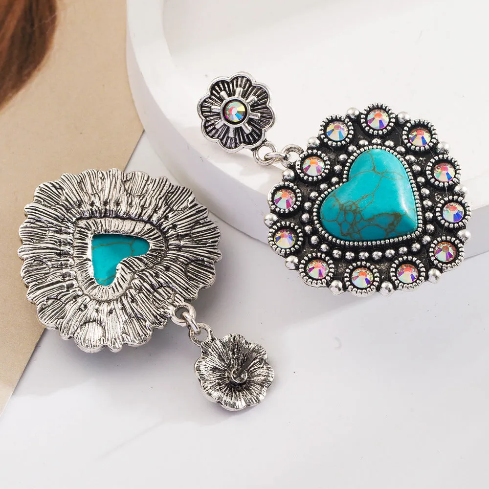 Wholesale Vintage silver-plated diamond turquoise heart pendant
