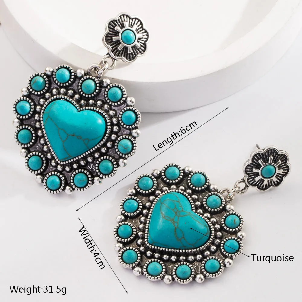 Wholesale Vintage silver-plated diamond turquoise heart pendant