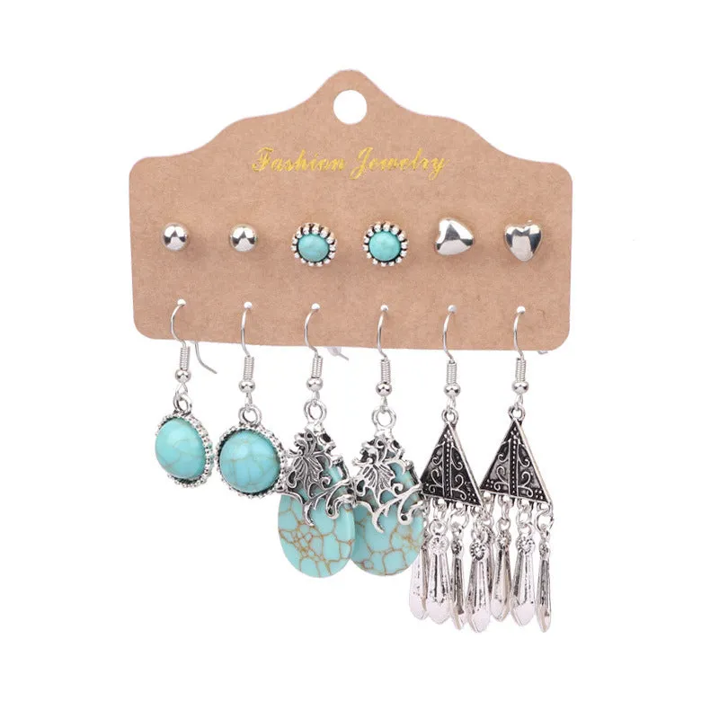 Wholesale Vintage Silver Turquoise Ethnic Style Earrings