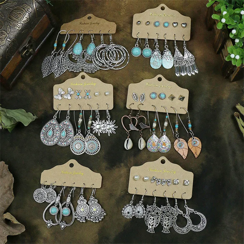 Wholesale Vintage Silver Turquoise Ethnic Style Earrings