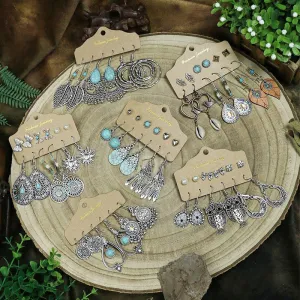 Wholesale Vintage Silver Turquoise Ethnic Style Earrings