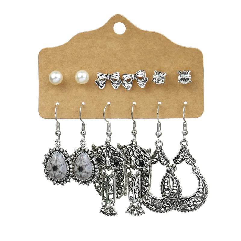 Wholesale Vintage Silver Turquoise Ethnic Style Earrings