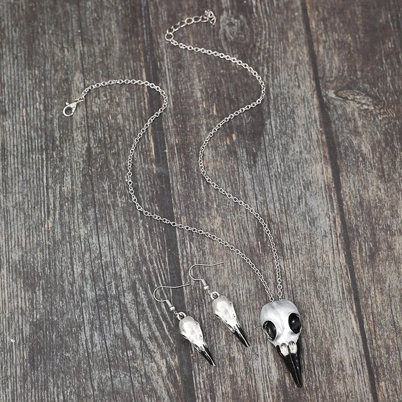 Wholesale Vintage Skull Crow Head Alloy Clavicle Chain  Mardi Gras Earrings Set