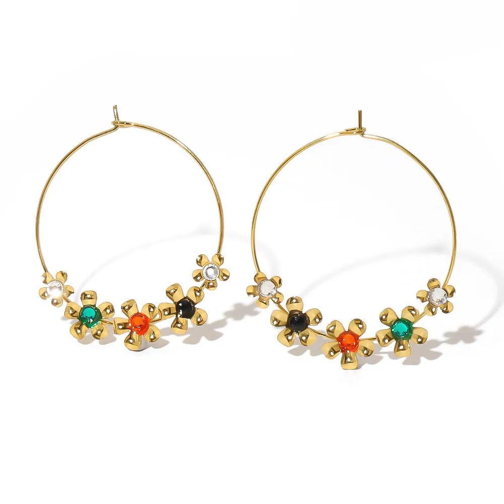 Wholesale Vintage Small Flower Stainless Steel Gold-plated Earrings