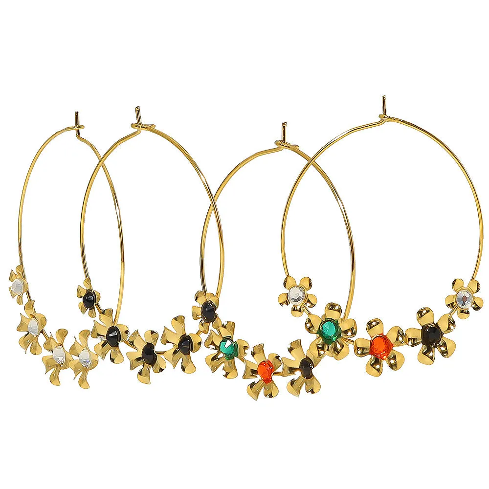 Wholesale Vintage Small Flower Stainless Steel Gold-plated Earrings