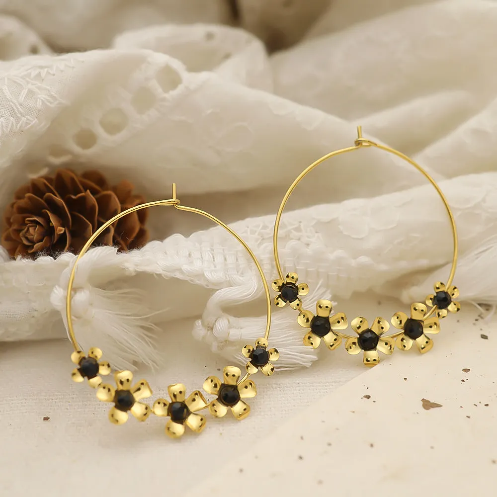 Wholesale Vintage Small Flower Stainless Steel Gold-plated Earrings