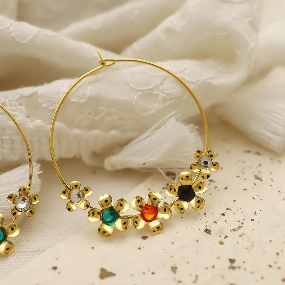 Wholesale Vintage Small Flower Stainless Steel Gold-plated Earrings